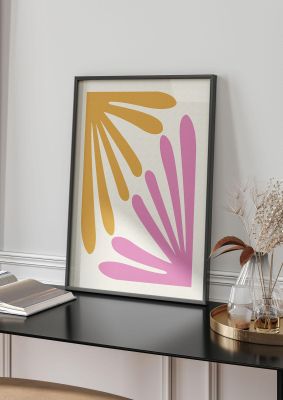 An unframed print of textured pink yellow coral series one graphical abstract in multicolour and beige accent colour