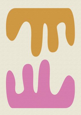 An unframed print of textured pink yellow coral series three graphical abstract in multicolour and beige accent colour