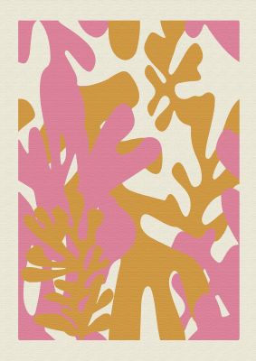 An unframed print of textured pink yellow coral series six graphical abstract in orange and pink accent colour