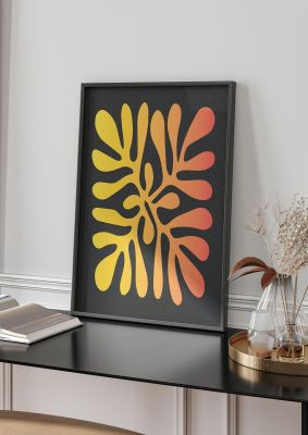 An unframed print of abstract orange coral three graphical in orange and black accent colour
