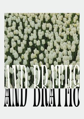 An unframed print of and breathe tulip flower botanical in typography in green and white accent colour