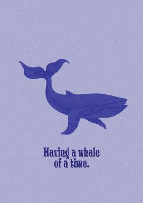 An unframed print of whale of a time animal illustration in lilac and purple accent colour