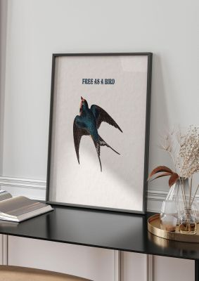 An unframed print of free as a bird illustrative illustration in beige and multicolour accent colour