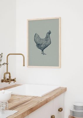 An unframed print of chicken illustration in grey and black accent colour