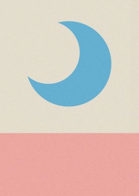 An unframed print of pastel abstract moon landscape graphical in beige and blue accent colour
