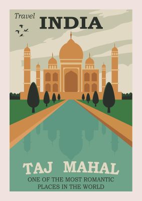 An unframed print of taj mahal india travel illustration in multicolour and beige accent colour