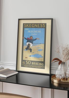 An unframed print of skegness travel illustration in multicolour and beige accent colour