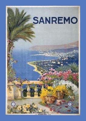 An unframed print of sanremo italy travel illustration in multicolour