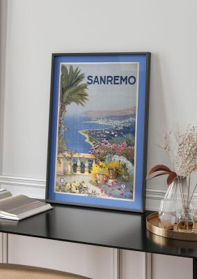 An unframed print of sanremo italy travel illustration in multicolour