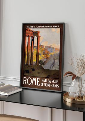An unframed print of rome travel illustration in multicolour and black accent colour