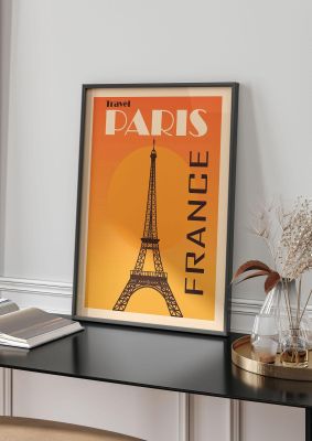 An unframed print of paris travel illustration in orange and black accent colour