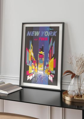 An unframed print of new york 2 travel illustration in purple and multicolour accent colour