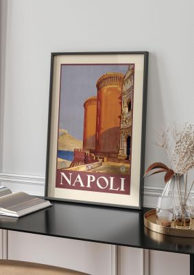 An unframed print of napoli travel illustration in orange and beige accent colour
