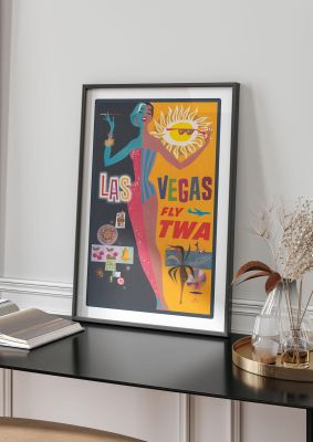 An unframed print of las vegas travel illustration in orange and multicolour accent colour
