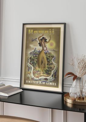 An unframed print of hawaii 3 travel illustration in brown and yellow accent colour
