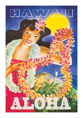 An unframed print of hawaii 2 travel illustration in multicolour and white accent colour