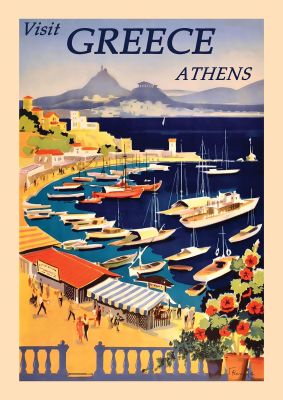 An unframed print of greece athens travel illustration in multicolour and beige accent colour