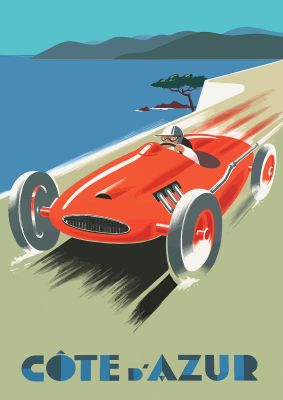 An unframed print of cote dazur france travel illustration in multicolour and white accent colour