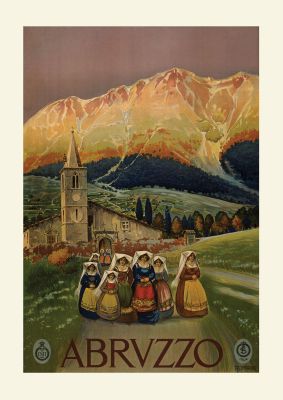 An unframed print of abrvzzo southern italy travel illustration in brown and beige accent colour