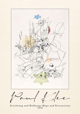 An unframed print of paul klee zerstarung und hoffnung hope and destruction 1916 a famous paintings illustration in beige and multicolour accent colour