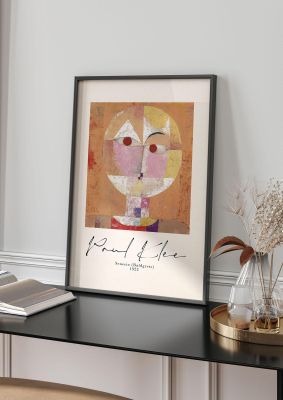 An unframed print of paul klee senecio baldgreis 1922 a famous paintings illustration in multicolour and beige accent colour