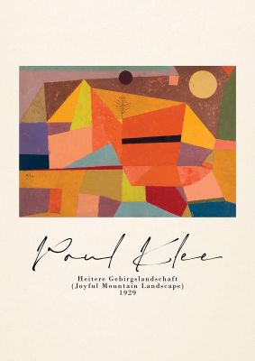 An unframed print of paul klee joyful mountain landscape 1929 a famous paintings illustration in multicolour and beige accent colour