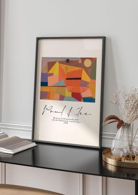 An unframed print of paul klee joyful mountain landscape 1929 a famous paintings illustration in multicolour and beige accent colour
