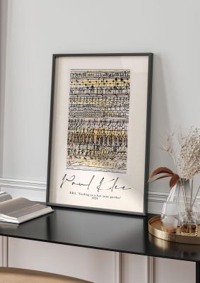 An unframed print of paul klee era cooling in a hot zone garden 1924 a famous paintings illustration in beige and yellow accent colour