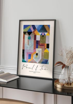 An unframed print of paul klee colorful architecture 1917 a famous paintings illustration in multicolour and beige accent colour