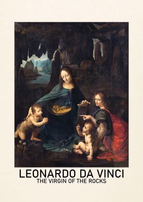 An unframed print of leonardo da vinci the virgin of the rocks famous paintings illustration in multicolour and beige accent colour