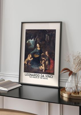 An unframed print of leonardo da vinci the virgin of the rocks famous paintings illustration in multicolour and beige accent colour