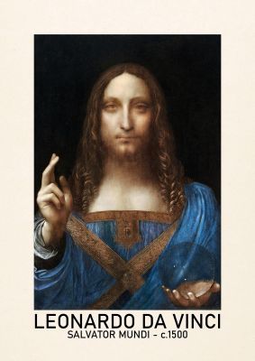 An unframed print of leonardo da vinci salvator mundi 1500 a famous paintings illustration in multicolour and beige accent colour