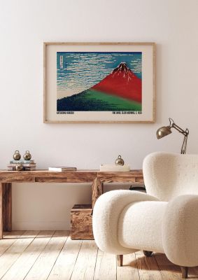 An unframed print of katsushika hokusai fine wind clear morning c1830 a famous paintings illustration in turquoise and beige accent colour