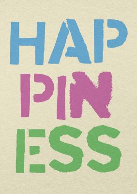 An unframed print of happiness graphical illustration in beige and multicolour accent colour