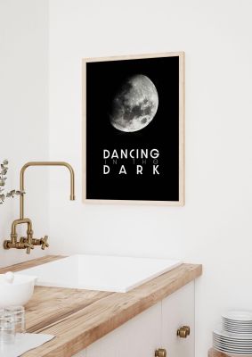 An unframed print of dancing in the dark graphical in typography in black and white accent colour