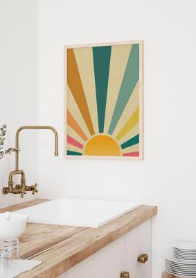 An unframed print of colourful pastel sun graphical illustration in multicolour and beige accent colour