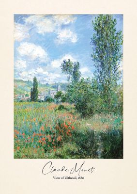 An unframed print of claude monet view of vetheuil 1880 a famous paintings illustration in multicolour and beige accent colour