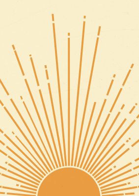 An unframed print of boho sunrise graphical illustration in beige and yellow accent colour
