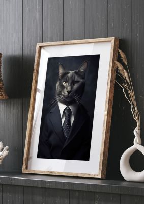 Distinguished Cat in Suit Portrait - Unique Feline Wall Art