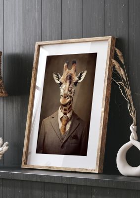 Gentleman Giraffe in Tailored Suit Art - Quirky and Classy Wall Decor