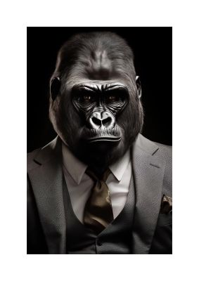 Elegant Gorilla in Grey Suit: Unique Wall Art Statement