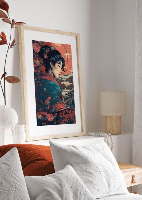 Elegant Geisha Profile View Art in Autumnal Hues