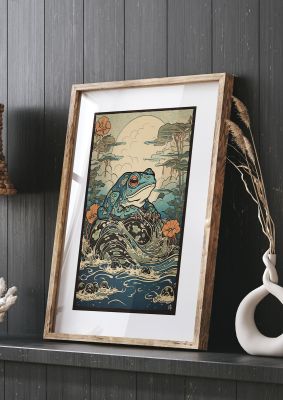 Traditional Japanese Art of Majestic Ocean Frog