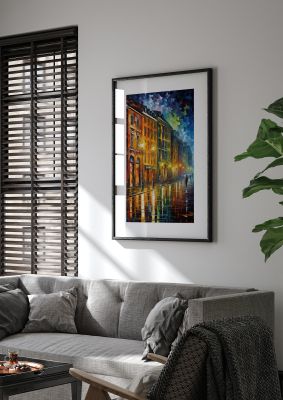 Colourful Impressionist City Street at Night