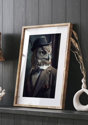 Sophisticated Owl in Suit and Hat Illustration