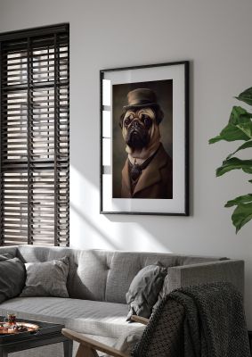 Sophisticated Pug Dog in Vintage Attire Portrait