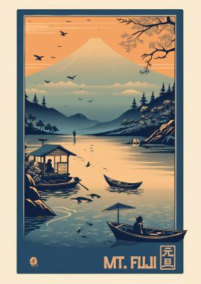 Mount Fuji Bay in Ukiyo-e Style: Dusk Hues