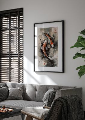 Captivating Sumi-e Graceful Koi Fish Swimming