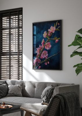 Bold Cherry Blossoms on Indigo Branch