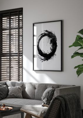 Black Zen Circle Enso on White Backdrop